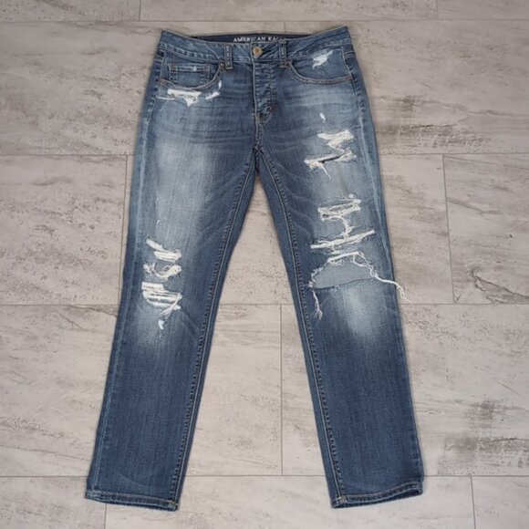 American Eagle Tomgirl Jeans Ripped Destroyed Super Stretch Slim Leg Denim - Picture 16 of 16